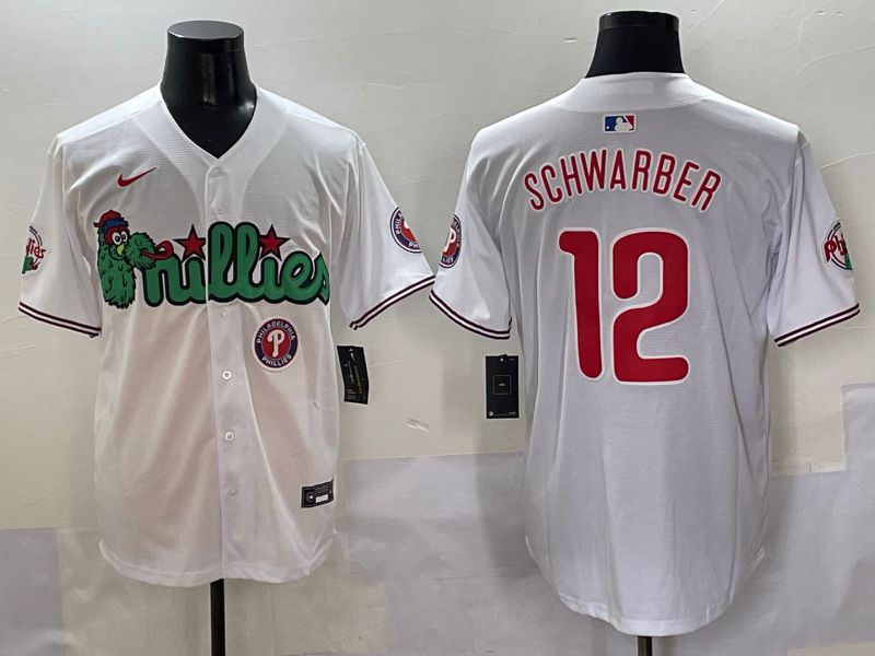 Men Philadelphia Phillies #12 Schwarber White three generations Joint Name Nike 2025 MLB Jersey style 8->philadelphia phillies->MLB Jersey